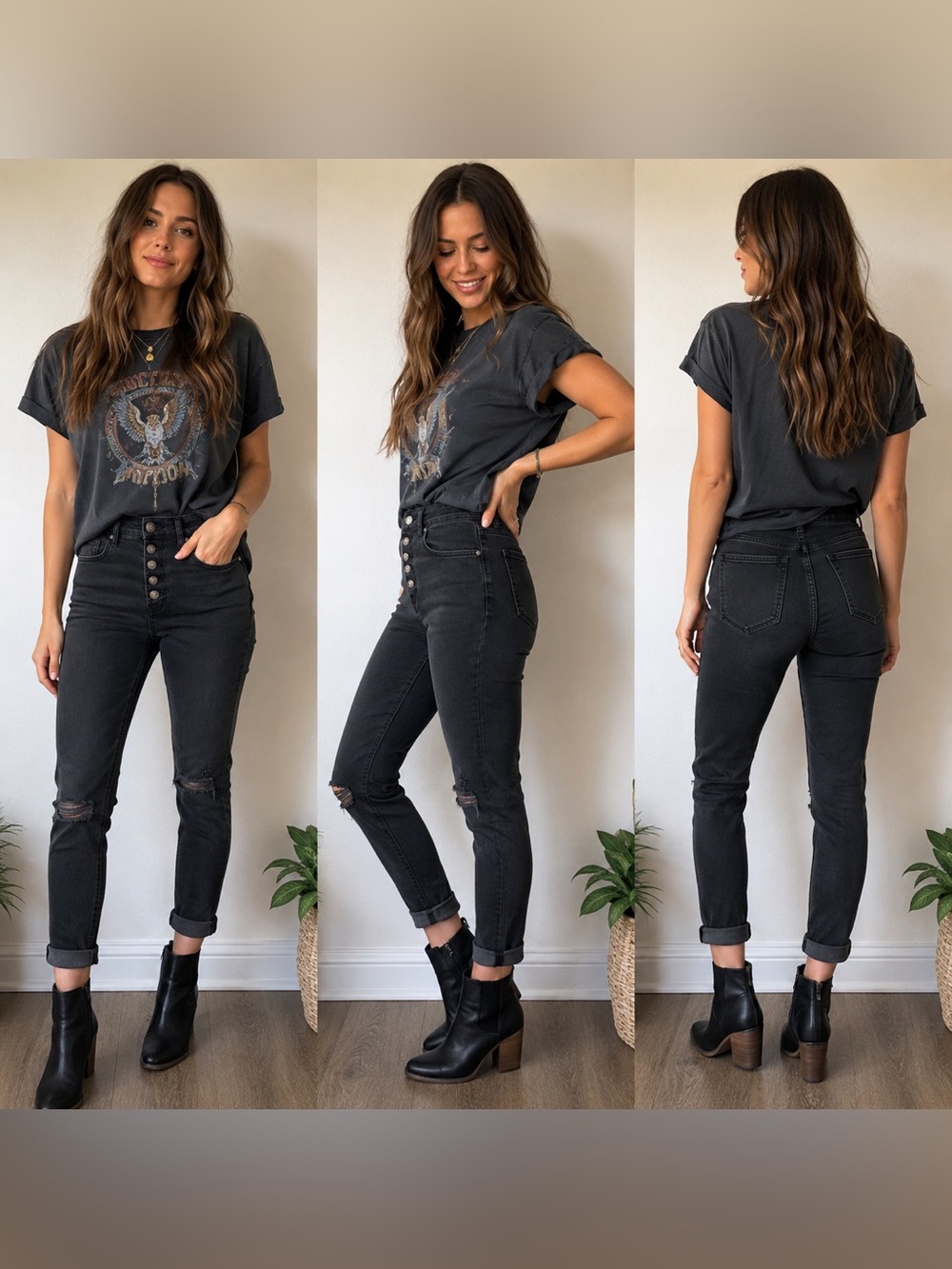 Free People We The Free Black Skinny Jeans Size 28 Distressed Button Fly
